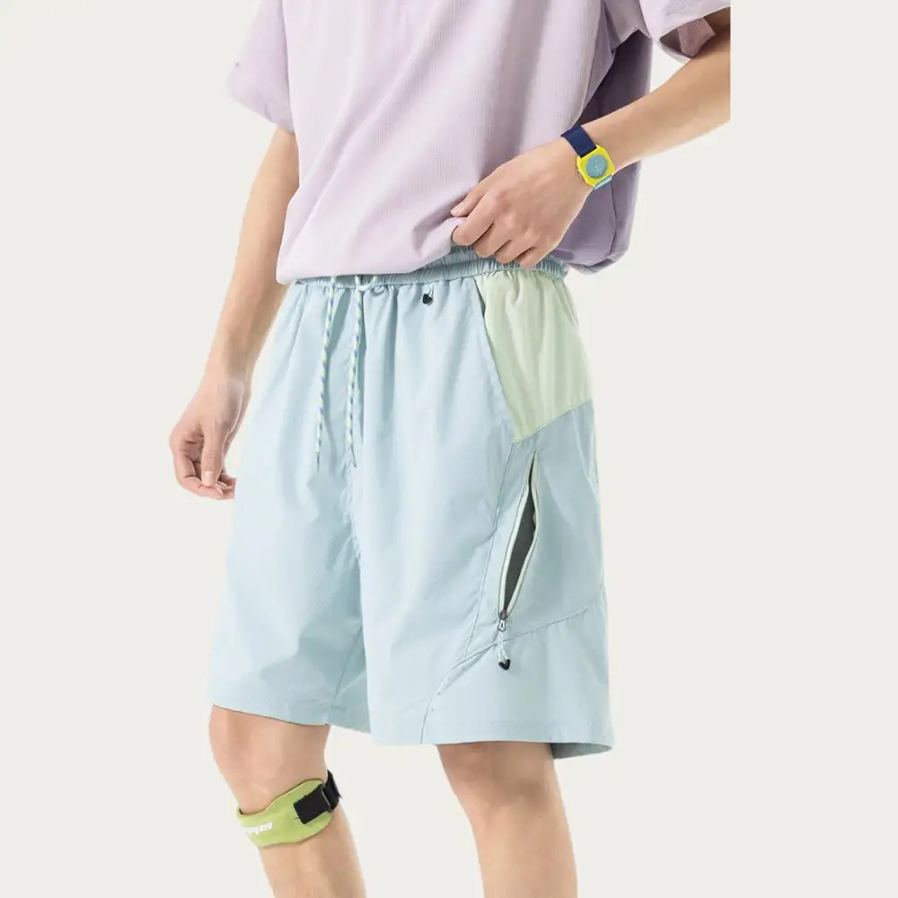 Drawstring Pocketed Lightweight Colorblock Men's Athletic Shorts