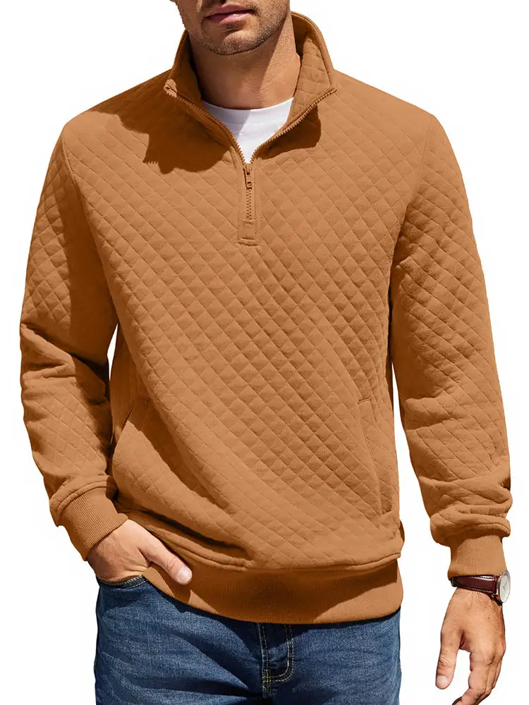 Trendy Quarter Zip Pullover Quilted Sweatshirt Hoodie