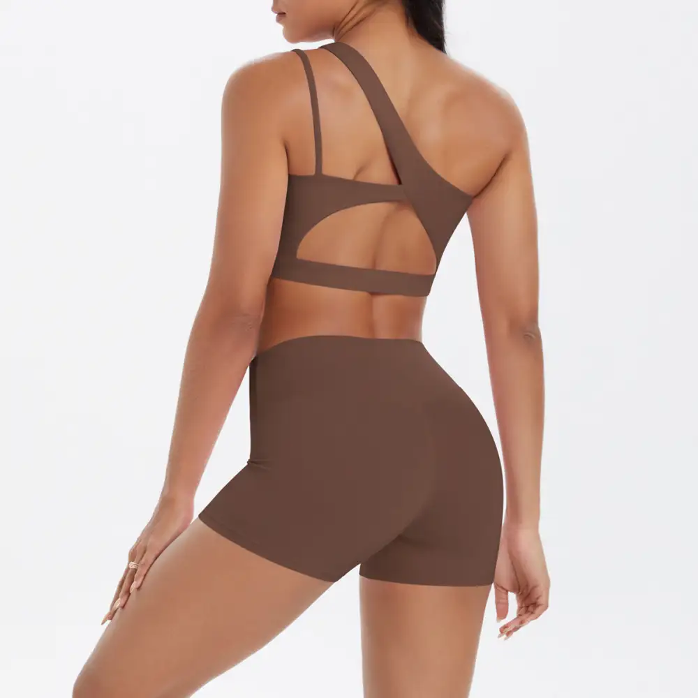 One-Shoulder Backless Bra, Vest and Shorts Active Set