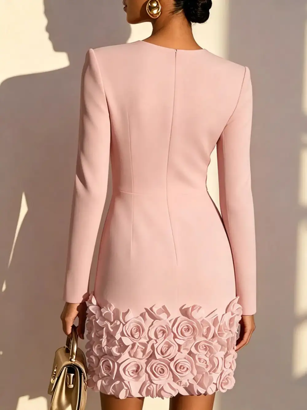 V-Neck Dress With Rose Embellishment