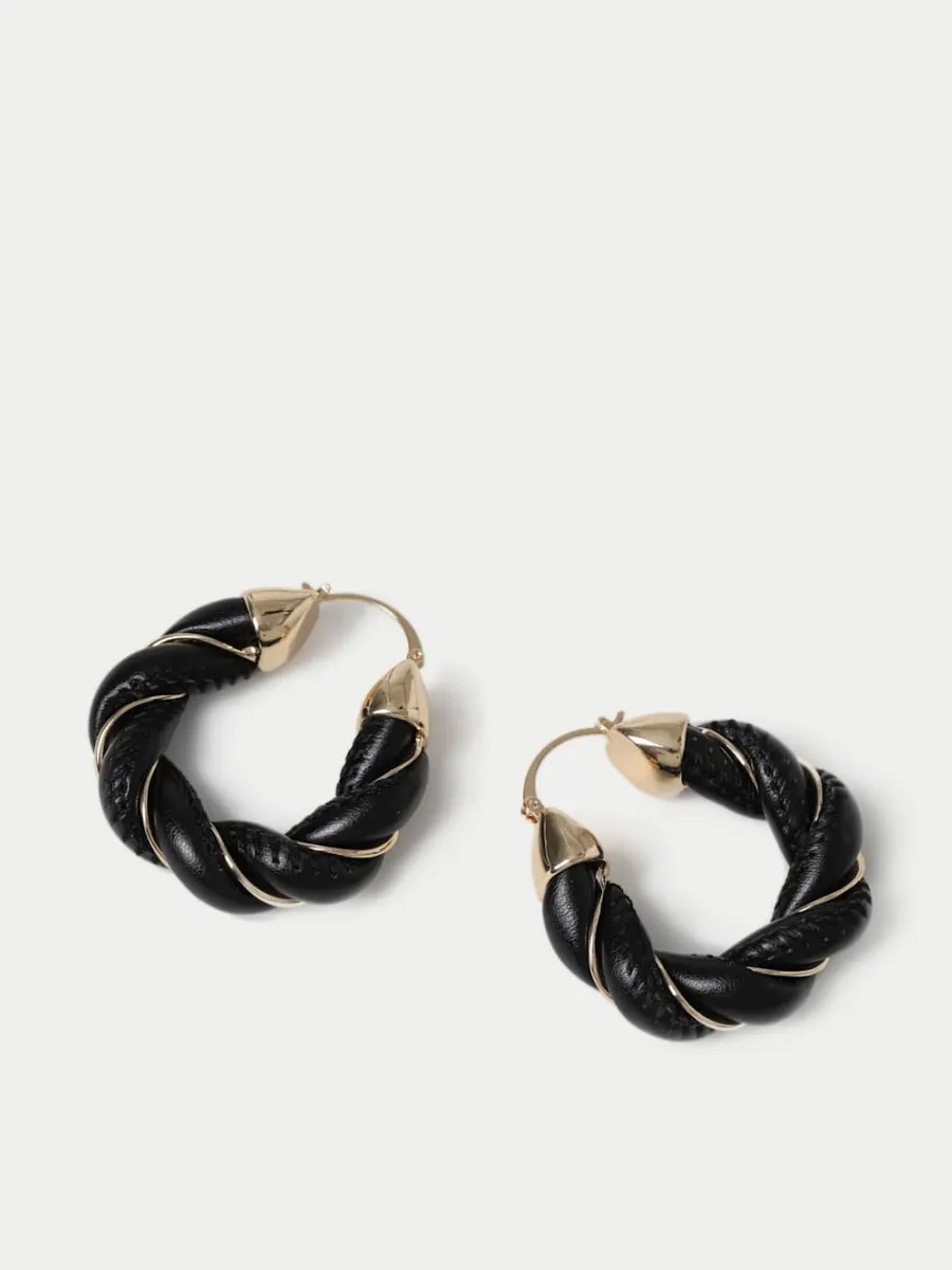 Leather Twist Hoop Earrings
