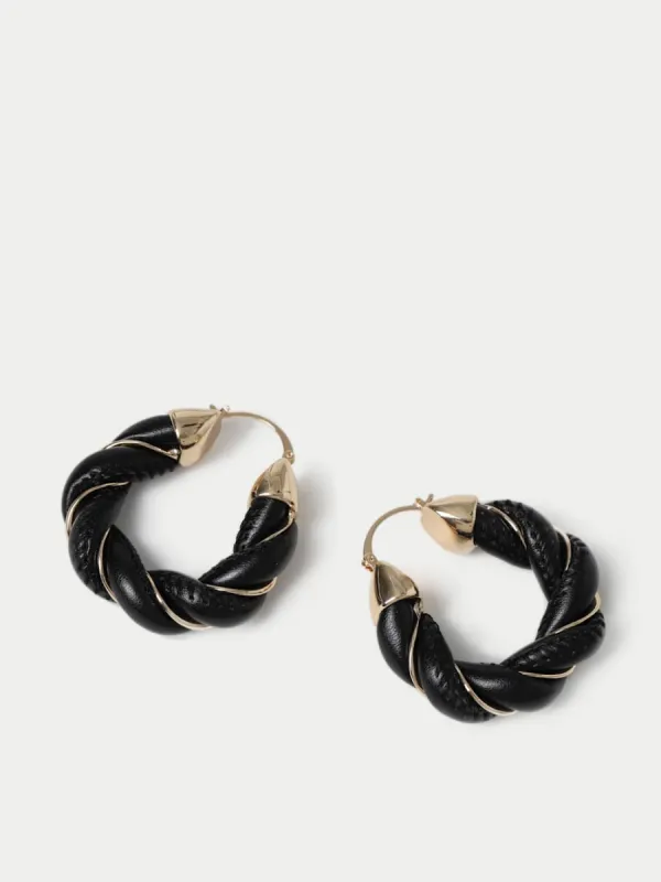 Leather Twist Hoop Earrings