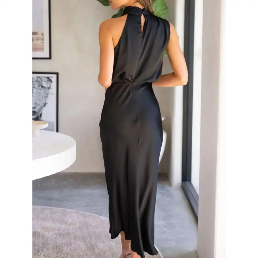 Asymmetrical Ruched Sleeveless Midi Dress
