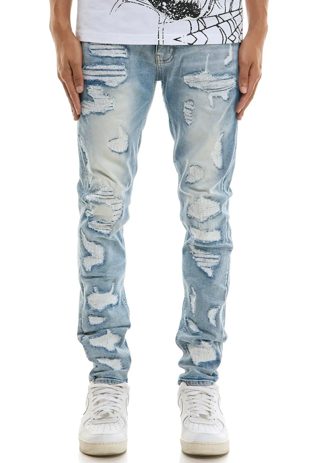 Men's Skinny Distressed Zip Detail Jeans
