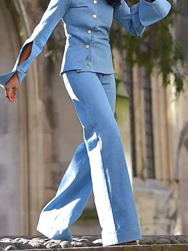 Long Sleeve Asymmetric Top And Pants Set