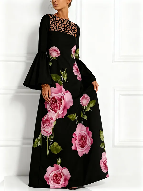 Flared Long Neck Maxi Dress
