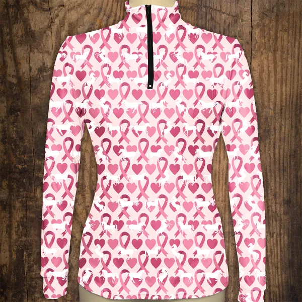 Women's Riding Style Pink Ribbon Horse Print Long Sleeve Casual Shirt