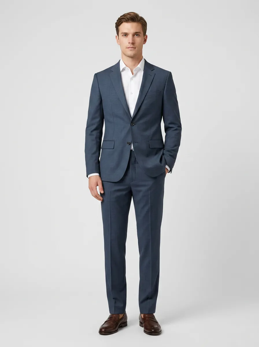 Men's Straight Leg Business Formal Navy Blue Solid Color Tailored Suit