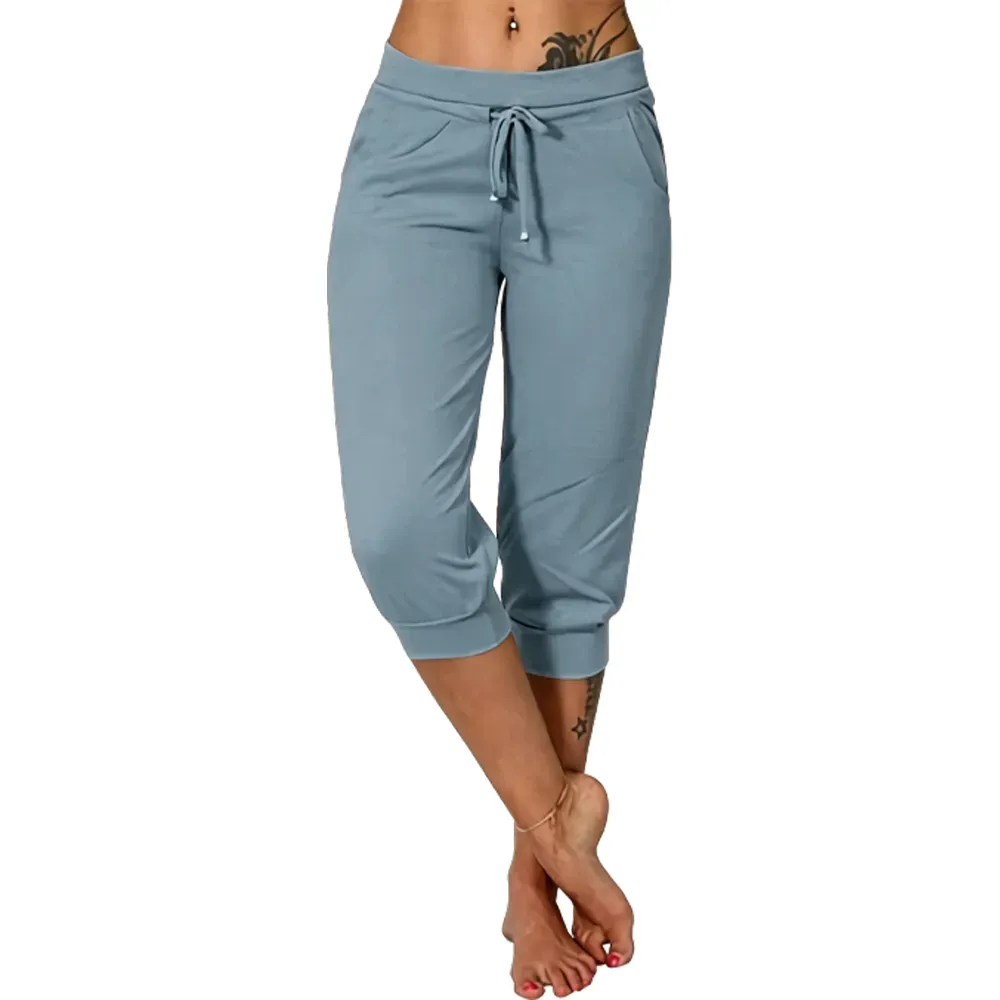 🔥Women's drawstring waist plain capri pants