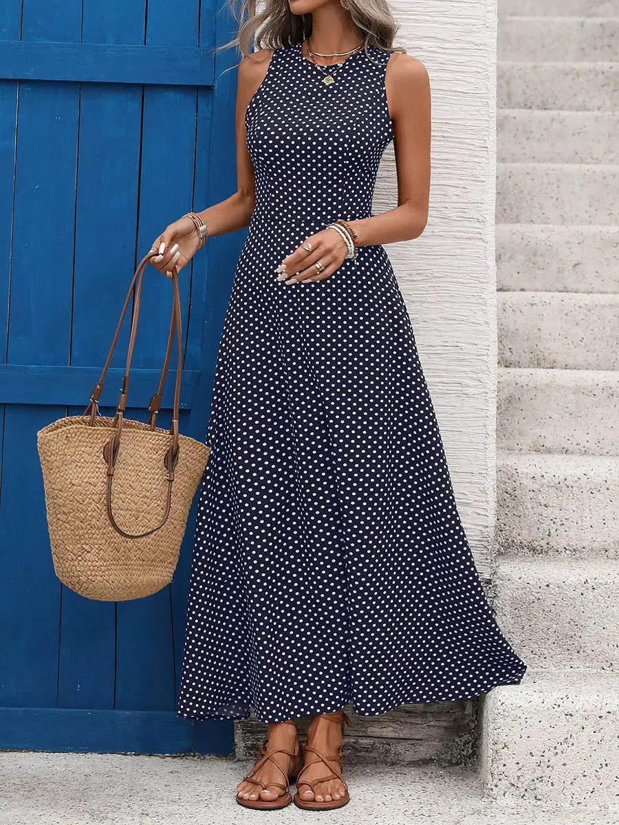 Polka Dot Neck Maxi Dress