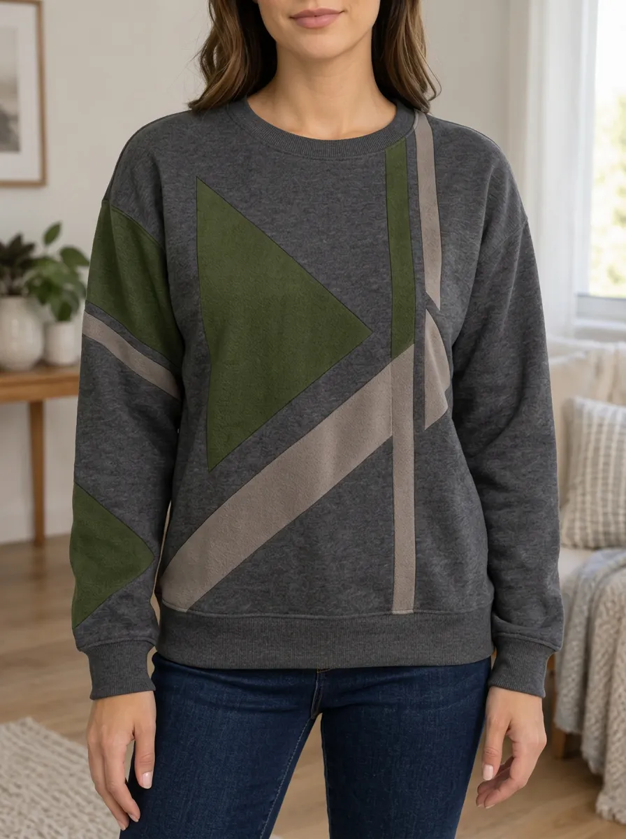 Women's Geometric Color-Block Sweatshirt Geometric