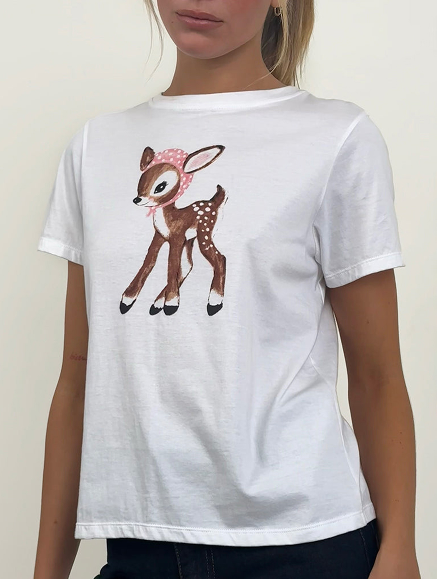 White Deer With Scarf Tee