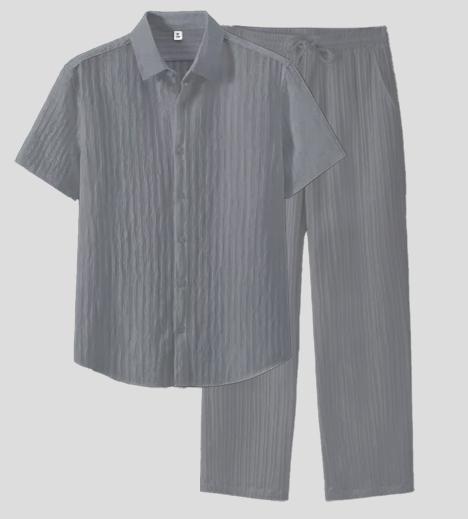 Men's Two-piece Suit Shirt and Elastic Waist Pants Set