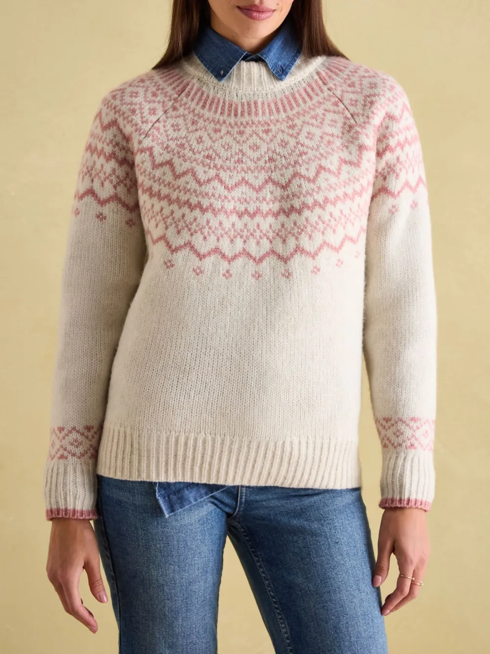 Cream Crew Neck Fairisle Pattern Jumper