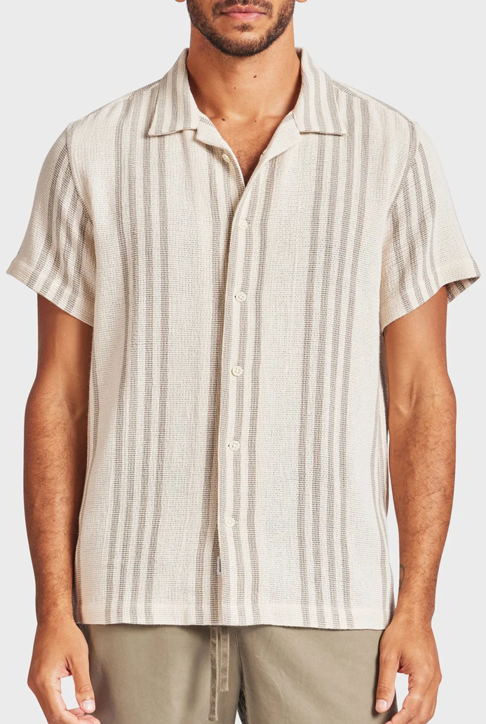 Striped Linen Short Sleeve Shirt-Seasponge