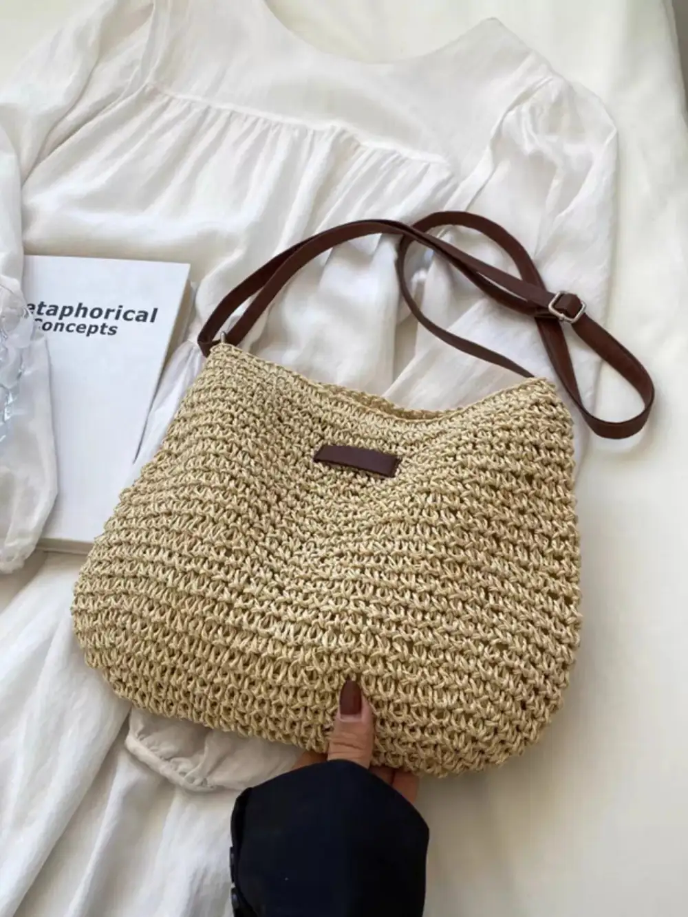 Woven Straw Adjustable Strap Crossbody Bag