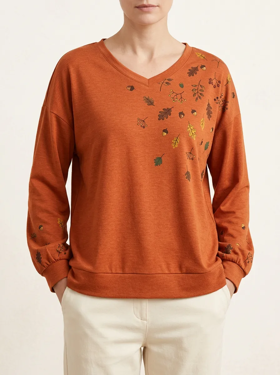 Falling Acorn and Leaf Botanical Long Sleeve Shirt