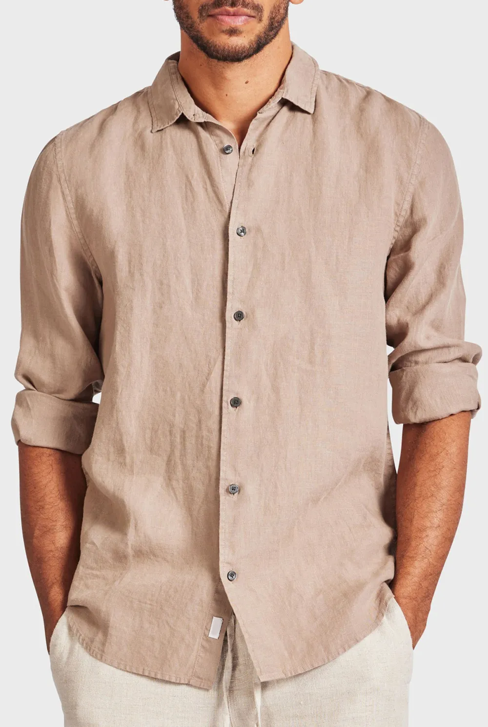Black Linen Button Down Long Sleeve Shirt