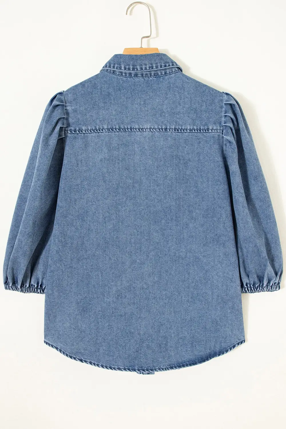 Blue Puff Half Sleeve Collared Denim Shirt