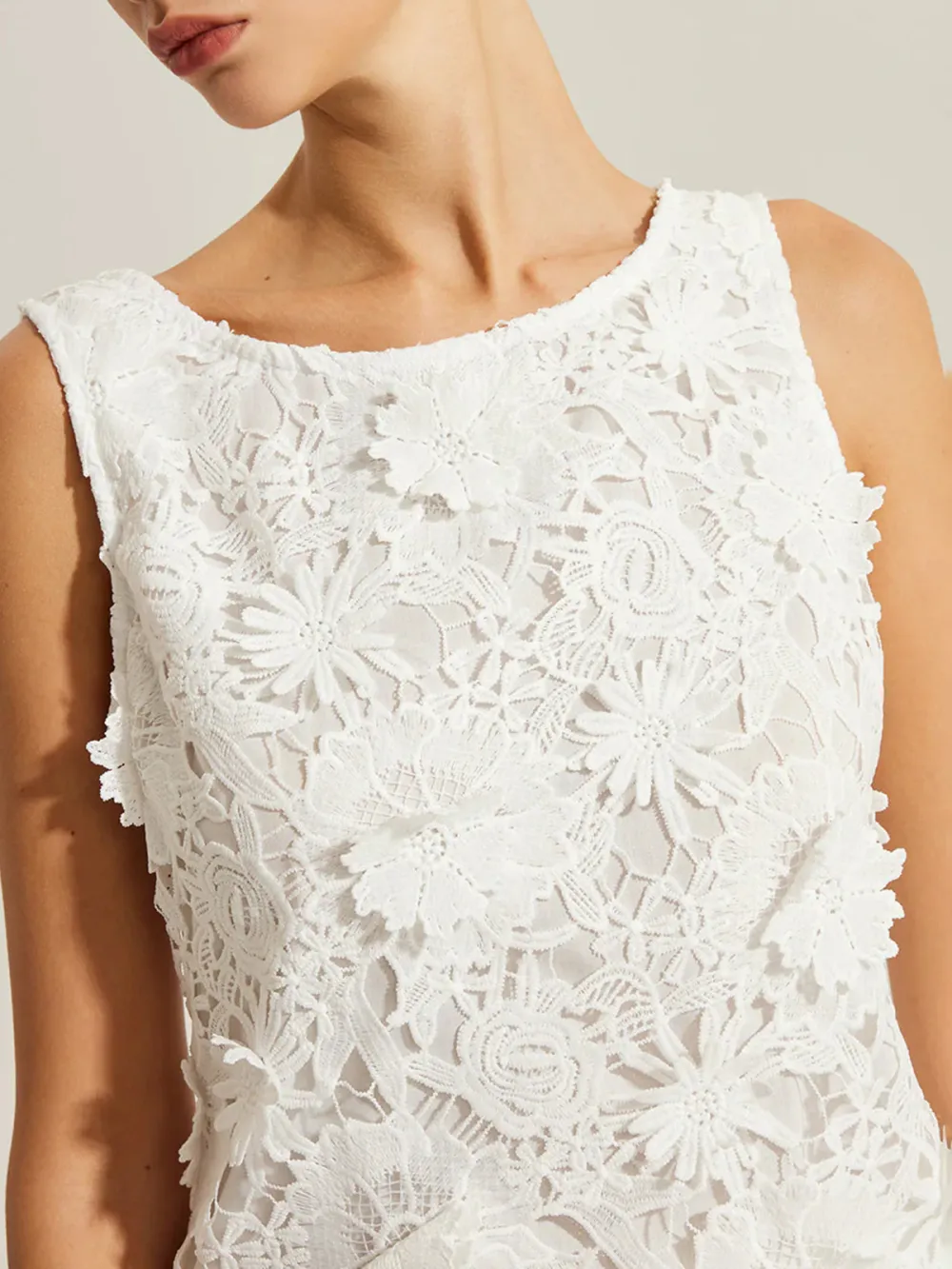 Lace Embroidered Crew Neck Top