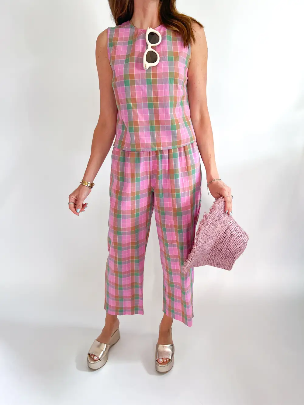 Plaid Top And Pants Set