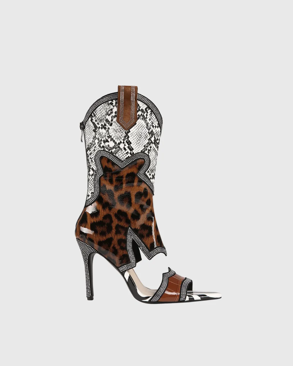 Mid Calf Splicing Cowboy Sandals in Leopard & Snake