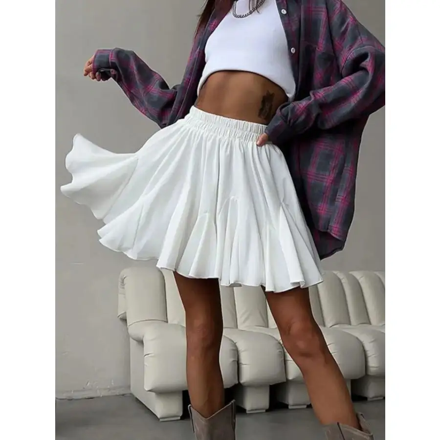 Elastic Waist Ruffled Hem Skirt