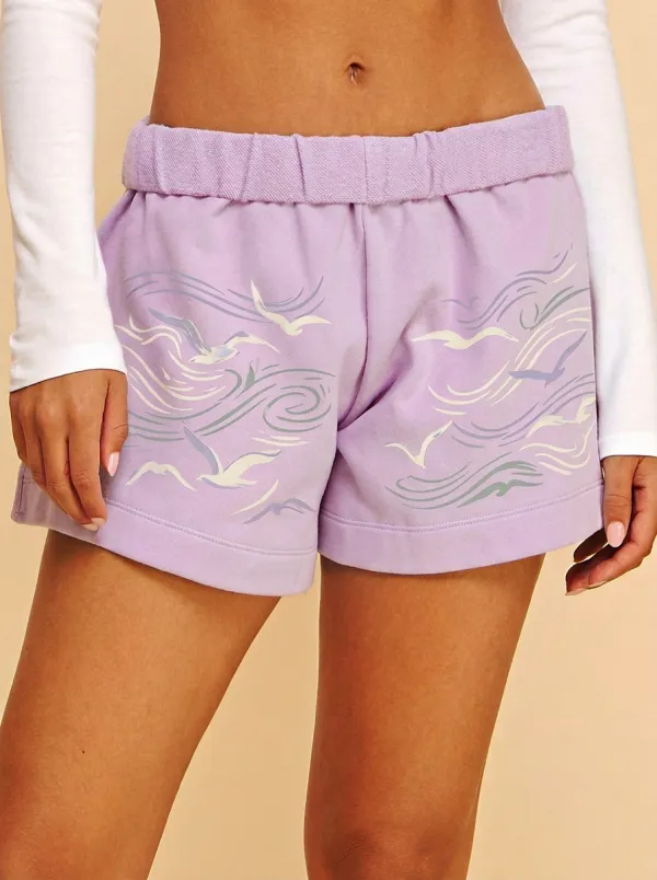 Women's Coastal Seagull Ocean Wave Printed Shorts