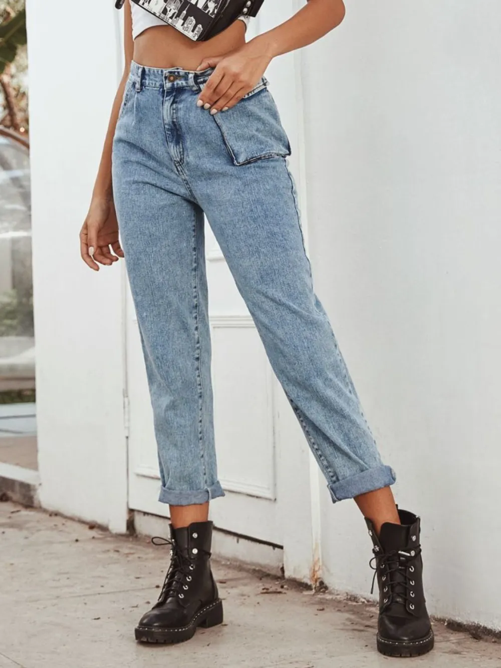 Relaxed High Waist Straight Leg Denim Jeans