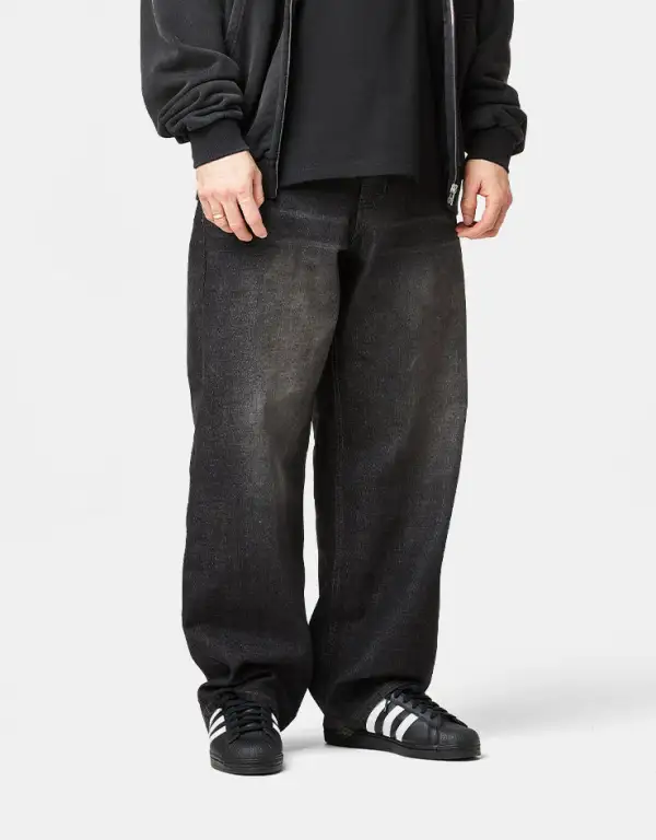 Slub Texture Baggy Denim Jeans