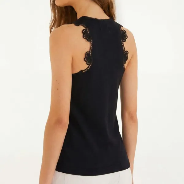 Organic-Cotton Cotton Lace-Trim Tank Top