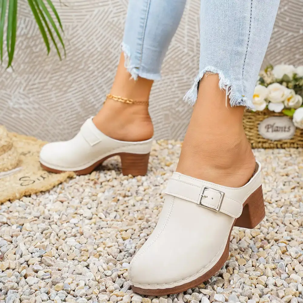 Textured Round Toe Block Heel Sandals