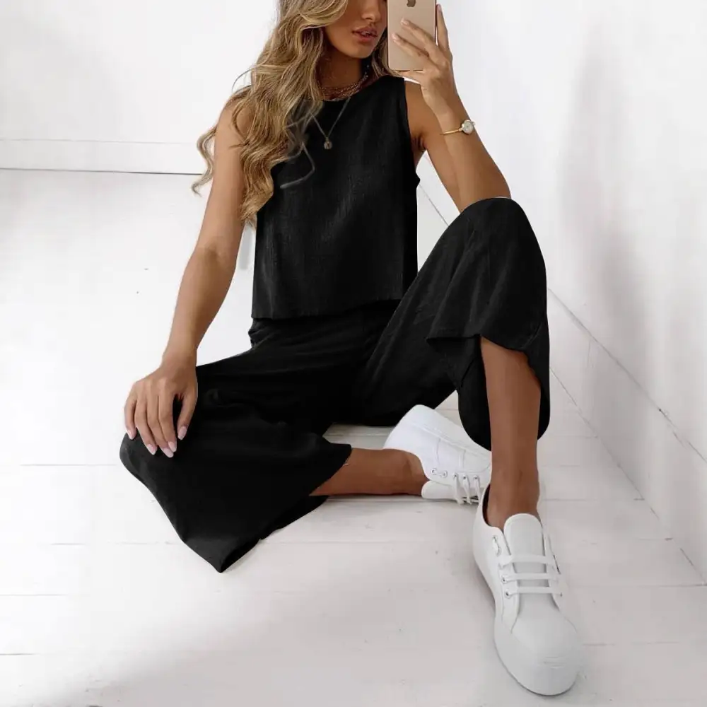 Women's Sleeveless Top And Wide Leg Pants Set