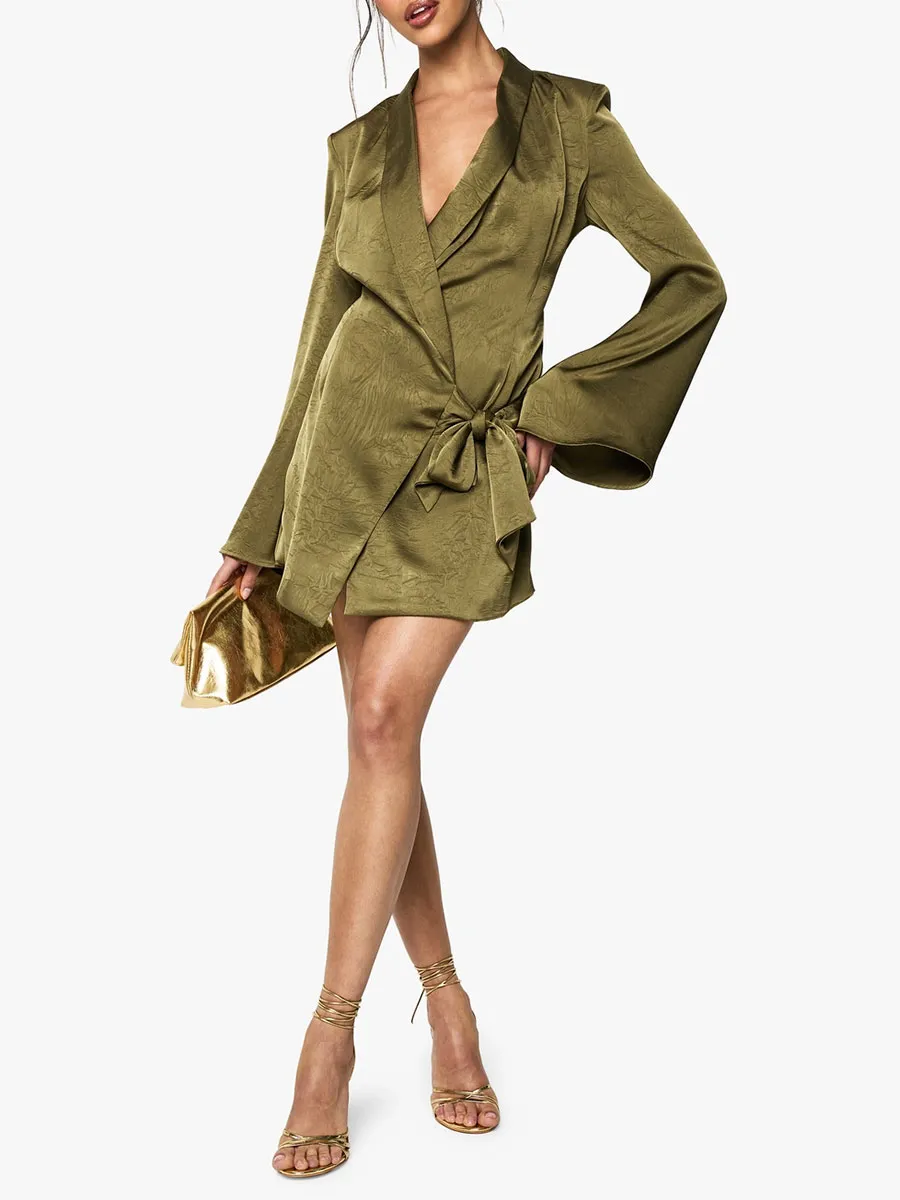 Women's Pink Belted Asymmetric Blazer Dress