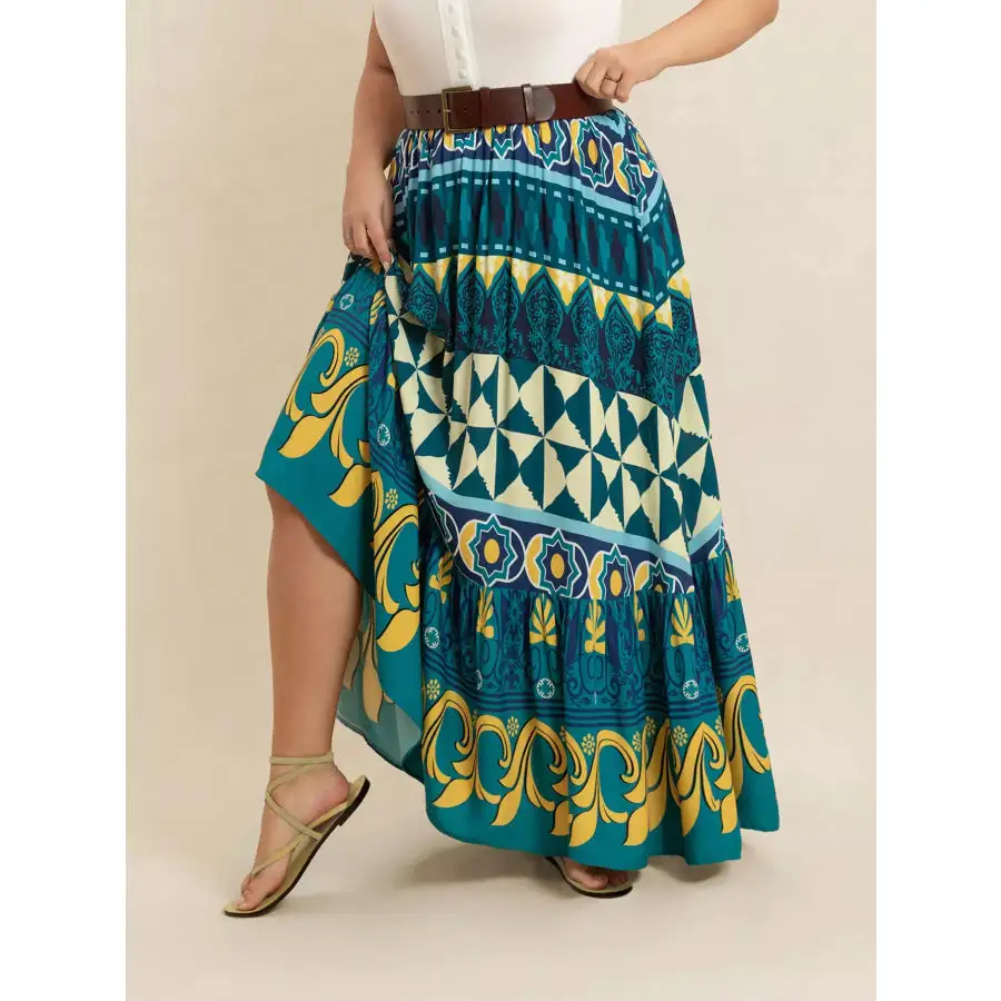 Plus Size Printed Maxi Skirt