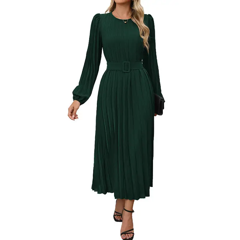 Women's Long-Sleeve Pleated Midi Dress