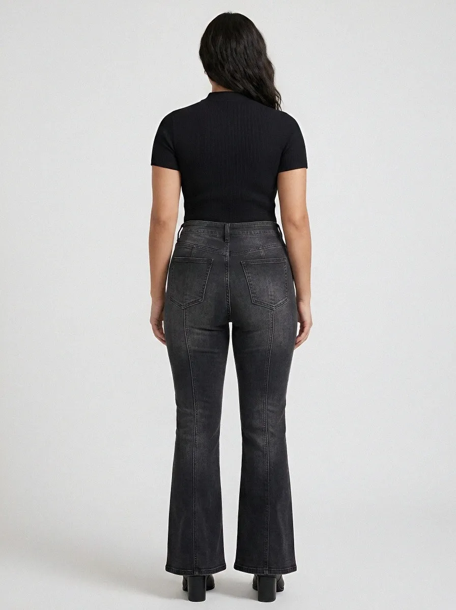 Stretch Seamed Women's High-Waist Stretch Flare Jeans