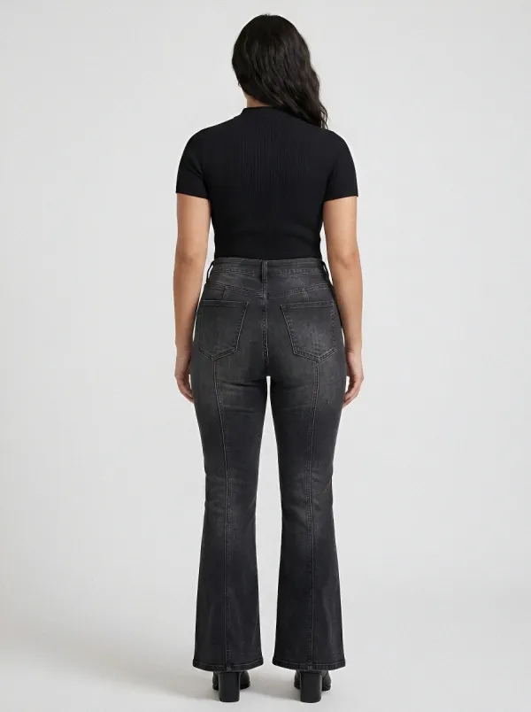 Stretch Seamed Women's High-Waist Stretch Flare Jeans