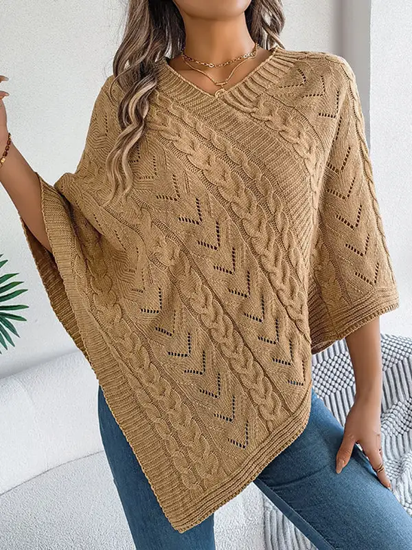 V-Neck Half Sleeve Relaxed Fit Knit Cape