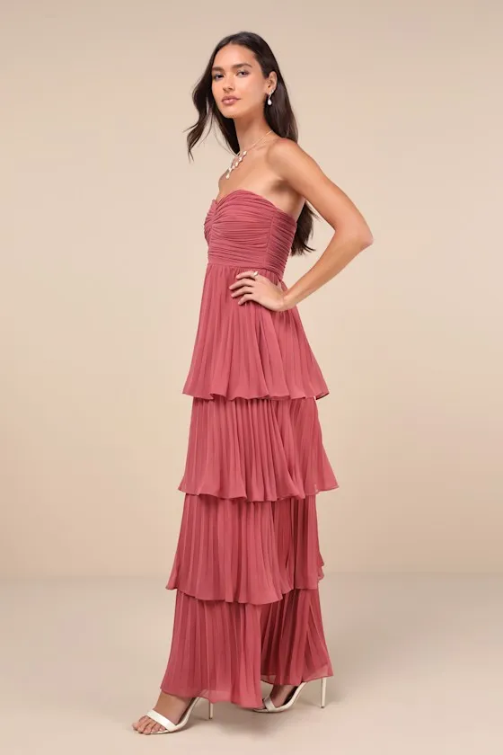 Seriously Sensational Light Pink Strapless Tiered Maxi Dress