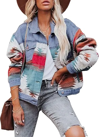Women’s Aztec Denim Jacket – Vintage Vibes. Modern Edge. Effortless Style.
