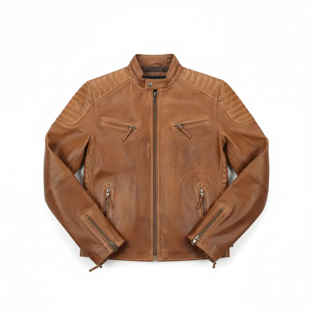 Rugged Leather Biker Motorcycle Quilted Jacket