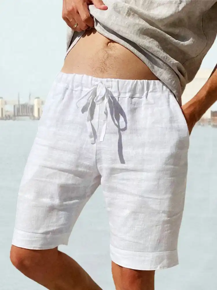 Men's Cotton Linen Drawstring Casual Shorts