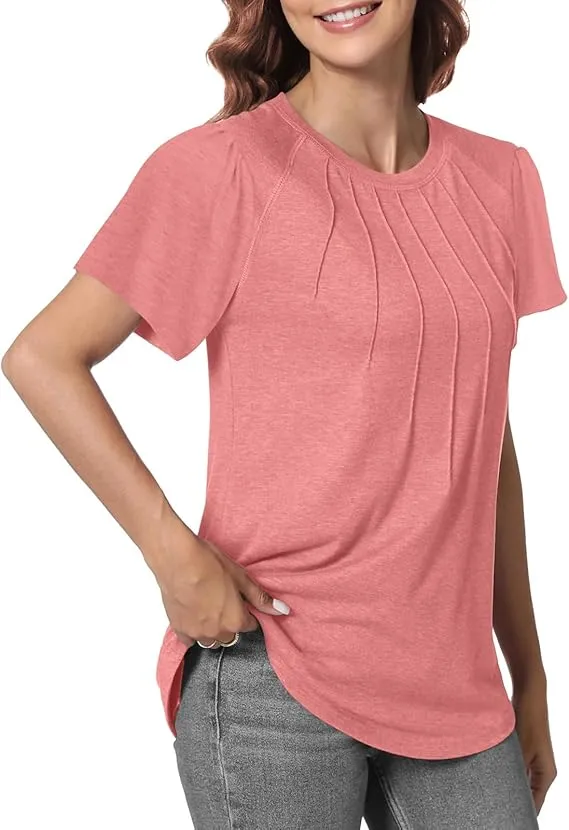 5PACK-Casual Short Puff Sleeve Pleated Shirts Casual Blouses