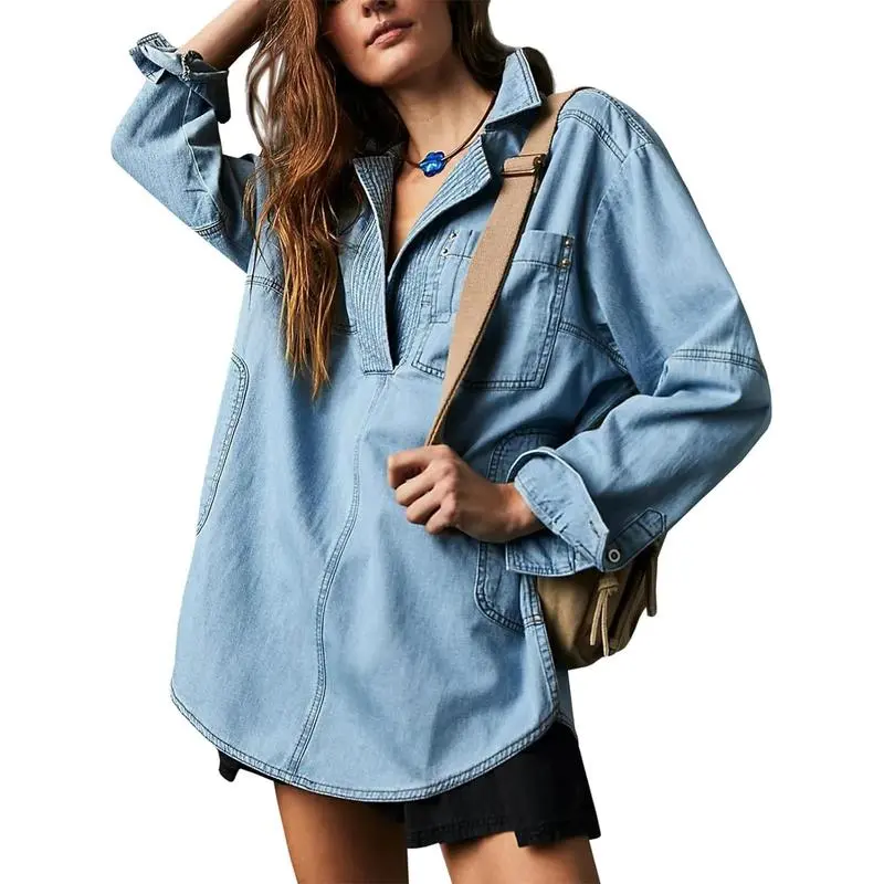 Women’s Denim Pullover Blouse – Casual, Versatile & Effortlessly Chic