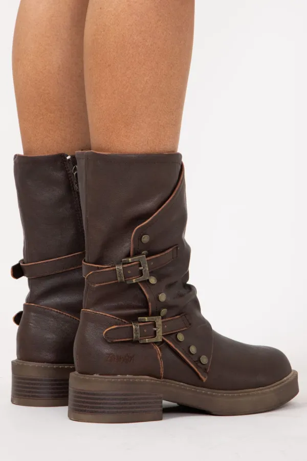 Western Buckle Detail Faux Leather Zip Entry Bootie