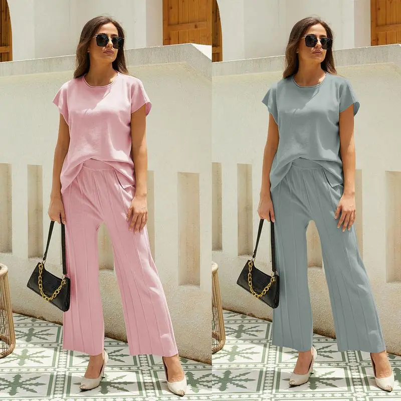 6PACK/9PACK-Knit Pullover Tops High Waisted Pants Outfits