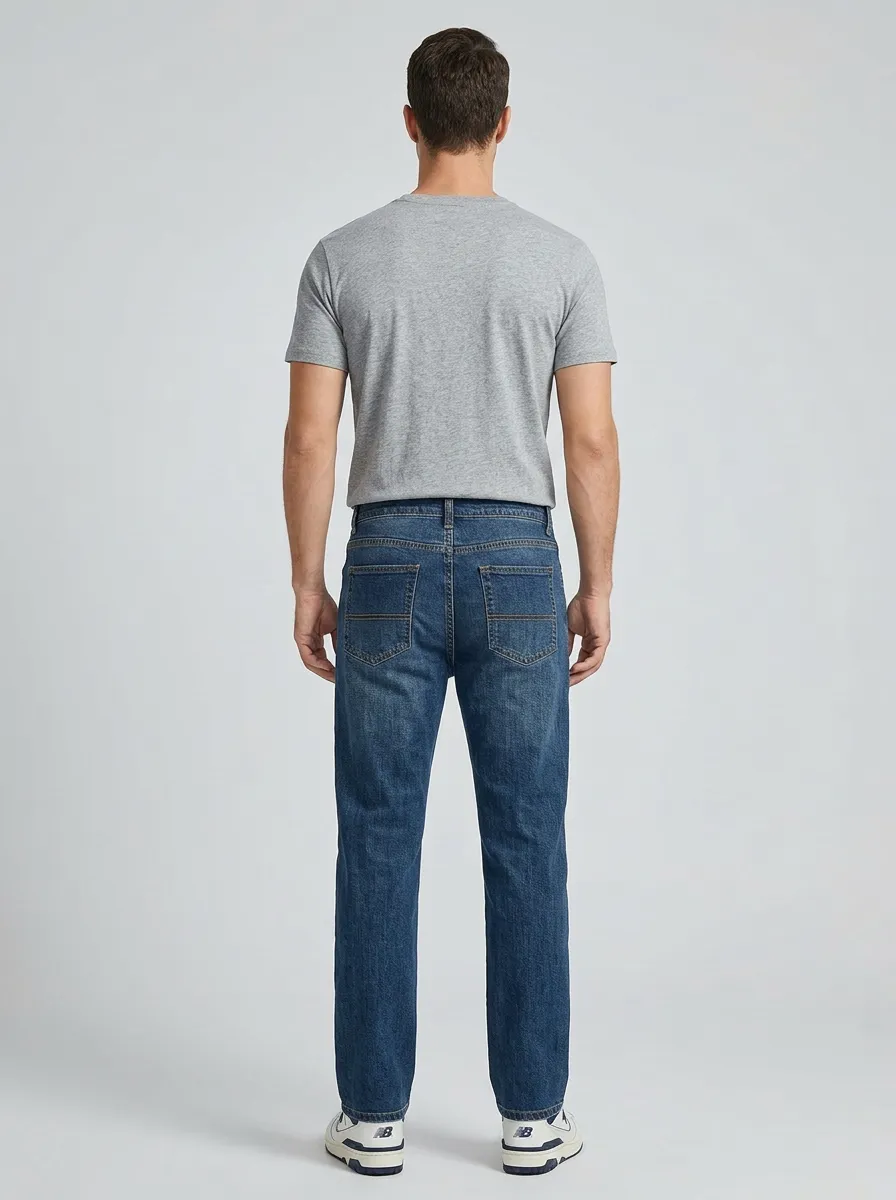 Straight Leg Distressed Finish Pocket Detail Geometric Graphic Men's Loose Fit Jeans