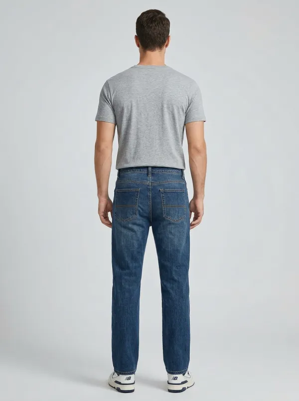 Straight Leg Distressed Finish Pocket Detail Geometric Graphic Men's Loose Fit Jeans