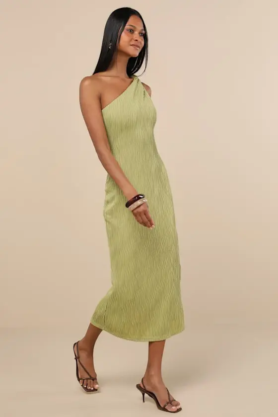 Aristea White Textured One-Shoulder Midi Dress